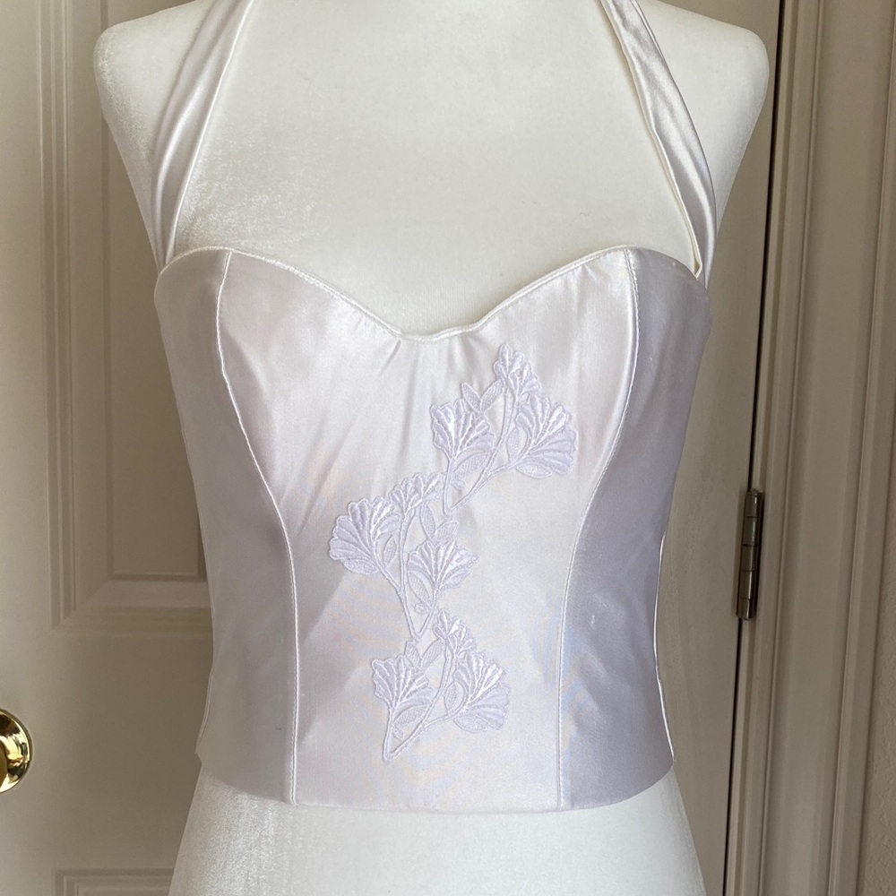 Vintage Aubade White Satin Corset Halter Bustier Top 34 | Fairycore Romantic